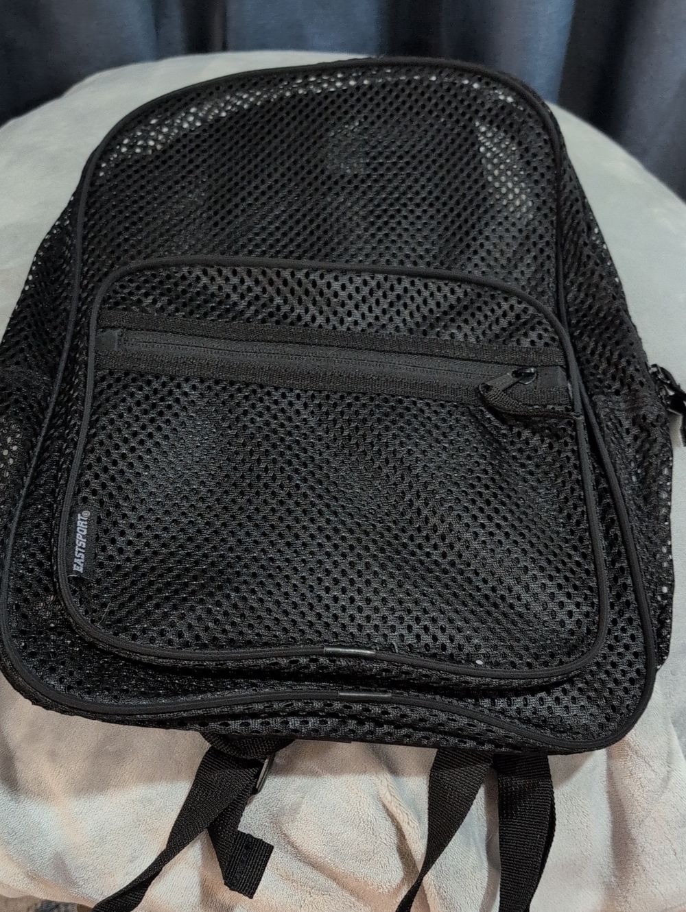 Black Mesh Casual Backpack with Front Zip Pocket